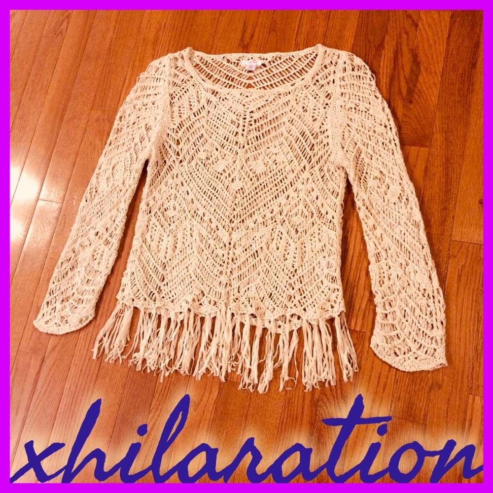 XHILARATION Crochet Fringe Sweater